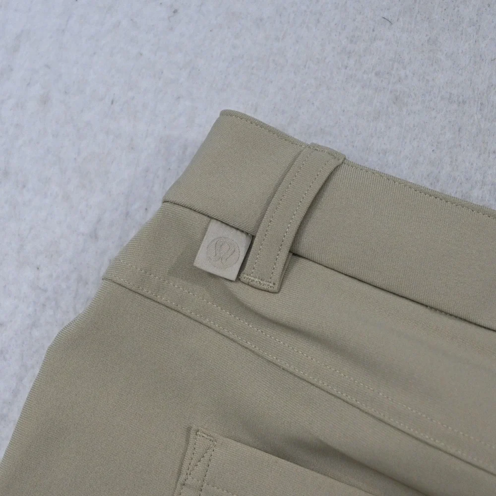 Lululemon Commission Pant Mens 34 x 30 Slim Tan Warpstreme 5 Pocket Hidden Zip